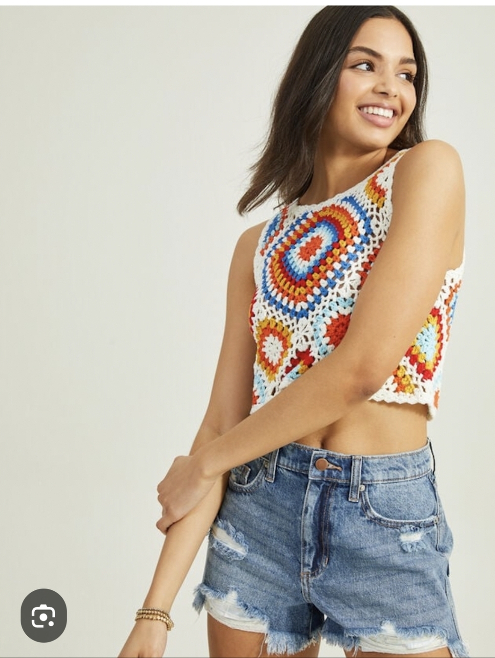 Altar'd State White Multicolor Crochet Crop Tank